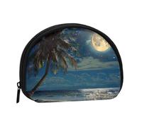 Tropical Beach Palm Tree with Full Moon Starry Night Printed Coin Purse Pouch-Shell Pouch Wallet,Mini Storage Bag,Cosmetic Bagholder for Woman Girls