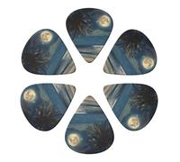 Tropical Beach Palm Tree With Full Moon Starry Night Printed Guitar Picks -6 Pcs Guitar Picks Plectrum,Guitar Accessories,Electric Guitar Pick, Bass & Ukulele 0.71mm