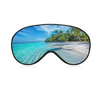 Tropical Beach Palm Trees Sleep Mask Blindfold Maldives Islands Ocean Adjustable Super-Smooth Soft Eye Mask Cover for Men Women Travel and Nap