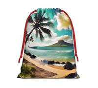 Tropical Beach Palms Print Drawstring Gift Bag, Xmas Wrapping Bags For Presents With Birthday Holiday Party