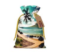 Tropical Beach Palms Print Drawstring Gift Bags,For Holiday Season,Birthdays,Anniversaries And Any Special Occasion