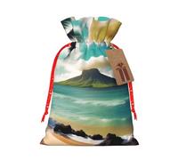 Tropical Beach Palms Print Festive Christmas Bag Drawstring Bags Holiday Xmas Seasonal Decor Gift Presents