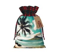 Tropical Beach Palms Print Xmas Drawstring Gift Festive Packaging Christmas Birthday Bags Wrapping Needs