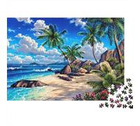 Tropical Beach Paradise 100% Recycled Cardboard Tropical Beach with Palm Trees 1000 Piece Puzzle for Adults The Impossible Challenge Fun Present 52x38cm/1000pcs