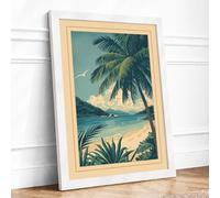 Tropical Beach Paradise Coastal Framed Wall Art Print A1 (84.1×59.4cm) White, Wall Decor for Living Room, Bedroom, Office & Home, Ready to Hang, Art Gift