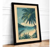 Tropical Beach Paradise Coastal Framed Wall Art Print A3 (42×29.7cm) Black, Wall Decor for Living Room, Bedroom, Office & Home, Ready to Hang, Art Gift