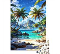 Tropical Beach Paradise with Palm Trees 1000-Piece Jigsaw Puzzle for Adults, 52x38cm/1000pcs; Low-dust White Cardboard Pieces; for Quiet Focus at Your Own Pace