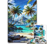 Tropical Beach Paradise with Palm Trees Jigsaw Puzzle for Adults, 300 Piece