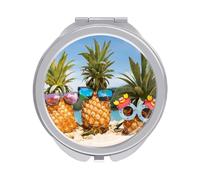 Tropical Beach Pineapples Sunglasses Folding Make Up Mirror, Compact 2X/1X Magnification Mirror, Women Portable Travel Makeup Mirror 2.4 x 2.4 inch