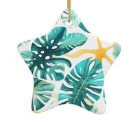 Tropical Beach Plant Theme Print Christmas Tree Ceramic Hanging,Christmas Tree Print Holiday Pendant Ornament