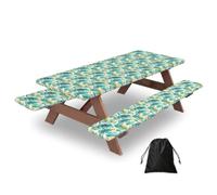 Tropical Beach Plant Theme Print Picnic Table Bench Cover Outdoor Waterproof Protector For Summer Camping