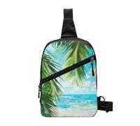 Tropical Beach Plant Theme Printed Chest Bag Shoulder Sling Bag for Men Women, Foldable Outdoor Crossbody Chest Packs Sport Daypacks