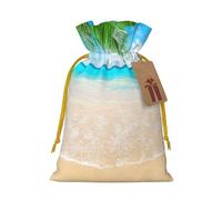 Tropical beach plant theme Printed Christmas Drawstring Bags with Yellow Ribbon - Reusable Burlap Drawstring Gift Pouches, S