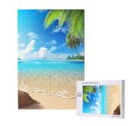 Tropical beach plant theme Printed Jigsaw Puzzle with Storage Box, Wooden Puzzle for Adults and Kids, 1000 Pieces Family Fun Decorative Game