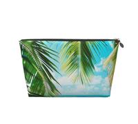 Tropical Beach Plant Theme Prints PVC Leather Travel Toiletry Bag with Silver Zippers, Waterproof Cosmetic Organiser for Makeup, Toiletries & Essentials