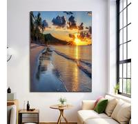 Tropical Beach Posters Decorative Painting Canvas Wall Art Sunset Landscape Decorative Posters, Orange Brown Living Room Decor Wall Pictures 20X28In (50X70Cm)