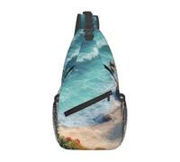 Tropical Beach Print Crossbody Sling Backpack Sling Bag Travel Hiking Chest Bag | Lightweight Foldable Crossbody Bag