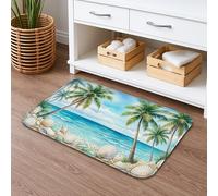 Tropical Beach Quick Dry Bath Mat, Palm Trees Ocean Shells Absorbent Non Slip Shower Mat, Summer Coastal Washable Bath Rugs for Bathroom Toilet Restroom Decorative 16x24 Inch