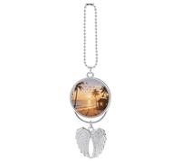 Tropical Beach Rear View Mirror Car Charms with Angel Wings Design - Elegant Hanging Pendant Ornament for Women Men, Zinc Alloy Auto Interior Decor for Cars, SUV, Truck (Silver)