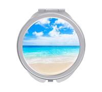 Tropical Beach Sand Sea Blue Sky Ocean Water Cloud Folding Make Up Mirror, Compact 2X/1X Magnification Mirror, Women Portable Travel Makeup Mirror 2.4 x 2.4 inch