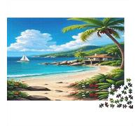 Tropical Beach Scene 1000 Piece Dust-Free Paper Blue Sky And Coastal Puzzle Game for Senior Citizens Logic Skill Relaxation 70x50cm/1000pcs