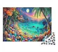 Tropical Beach Scene 1000 Pieces Classic Jigsaw Puzzle Sturdy Cardboard for Adults Kids 8-12 Colorful Beach Home Decor Wall Art Indoor Leisure Mind Challenge Puzzle 52x38cm/1000pcs