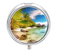 Tropical Beach Scenery Pill Box, 3 Compartment Small Pill Case Waterproof Travel Pill Organizer for Pocket Or Purse Portable Mini Medicine Tablet Vitamin Holder Pill Case