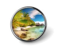 Tropical Beach Scenery Round Badge Cute Brooch Hats Jackets Decor Personalized Lapel Pin Clothing Jewelry Accessories for Wedding Party Gift