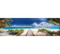 Tropical Beach Shore Garden Mural, Tapestry & Curtain Waterproof Outdoor Wall Hanging, Ocean Jetty Wall Art & Coastal Fence Decor W236.22 inches x H70.87 Inches