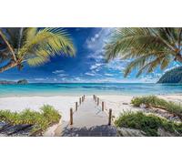 Tropical Beach Shore Garden Mural, Tapestry & Curtain Waterproof Outdoor Wall Hanging, Ocean Jetty Wall Art & Coastal Fence Decor W118.11 inches x H70.87 Inches