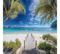 Tropical Beach Shore Garden Mural, Tapestry & Curtain Waterproof Outdoor Wall Hanging, Ocean Jetty Wall Art & Coastal Fence Decor W70.87 inches x H70.87 inches