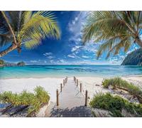 Tropical Beach Shore Garden Mural, Tapestry & Curtain Waterproof Outdoor Wall Hanging, Ocean Jetty Wall Art & Coastal Fence Decor W94.49 inches x H70.87 Inches