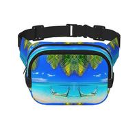 Tropical Beach Square Double-Layer Waist Bag with All-Over Print,Durable Twill Fabric, Multi-Pocket Fanny Pack for Outdoor Sports Travel