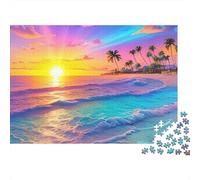 Tropical Beach Sunset 1000 Piece Jigsaw Puzzle Paper for Adults Pastel Colors Jigsaw Puzzle for Family Relaxation Home Decor 52x38cm/1000pcs