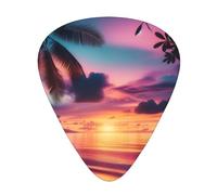 Tropical-Beach-Sunset 12 Pack Guitar Picks With 3 Thicknesses And Storage Box, Abs Plectrums For Electric Bass Guitar Players