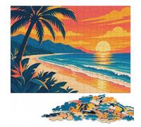 Tropical Beach Sunset Adult Wood Puzzle, Picture Jigsaw, 1000 Pieces | For gifting: Jigsaw Puzzle Gift: visual matching for a more organised build alone or together.