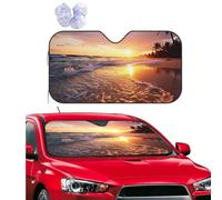 Tropical Beach Sunset Car Windshield Sun Shade,Foldable Front Window Sun Visor Protector Uv Reflective Windshield Sunshade Covers Universal Car Accessories 55x29.9 Inch