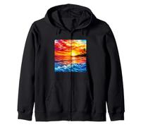 Tropical Beach Sunset Ocean Waves Watercolor Vacation Zip Hoodie