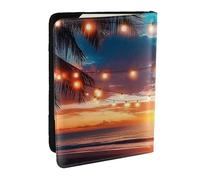 Tropical Beach Sunset Palm Sea Printed Passport Holder,Travel Pu Leather Passport Cover Case Organiser for Men Women,6.5 Inch