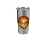 Tropical Beach Sunset, Palm Trees Ocean Coastal Stainless Steel Insulated Tumbler