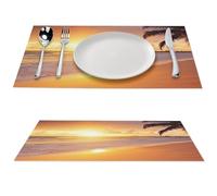Tropical Beach Sunset Placemat, 4 PCS PVC Placemats Washable Non-Slip Place Mats for Dining Table, Wipeable Table Mat for Party Kitchen Dining Decor