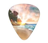 Tropical Beach Sunset Printed 12 Pcs Guitar Picks Sampler With Storage Box Bass Picks Thin Medium Heavy Picks For Acoustic Guitar Electric Guitars Ukulele