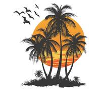 Tropical Beach Sunset Wall Decal, Palm Trees with Birds, 50 cm x 40 cm