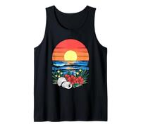Tropical Beach Sunset with Flowers Vacation Retirement Tank Top