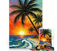 Tropical Beach Sunset with Palm Trees 1000 Piece Jigsaw Puzzle for Adults Focus Training Quiet Enjoyment Tight Join (50x75cm)