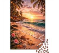 Tropical Beach Sunset with Palm Trees and Sea Jigsaw Puzzle, 1000 Piece