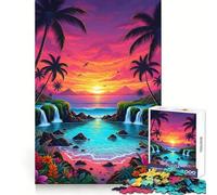 Tropical Beach Sunset with Waterfalls 1000 Piece Jigsaws for Teenagers Mental Dexterity Quiet Fun Premium Cut Holiday Present (50x75cm)