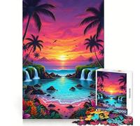 Tropical Beach Sunset with Waterfalls Jigsaw for Teenagers 1000 Pieces Brain Exercise Peaceful Recreation Precision Cut Great Gift (38x26cm)