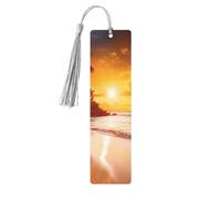 Tropical Beach Sunset Wooden Bookmark Book Lovers Tassels Crafts Accessories Reading Book Club Party