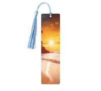 Tropical Beach Sunset Wooden Bookmark Book Lovers Tassels Crafts Accessories Reading Book Club Party